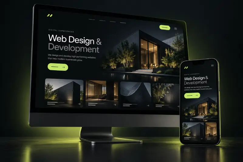 Responsive website concept displayed on desktop and mobile